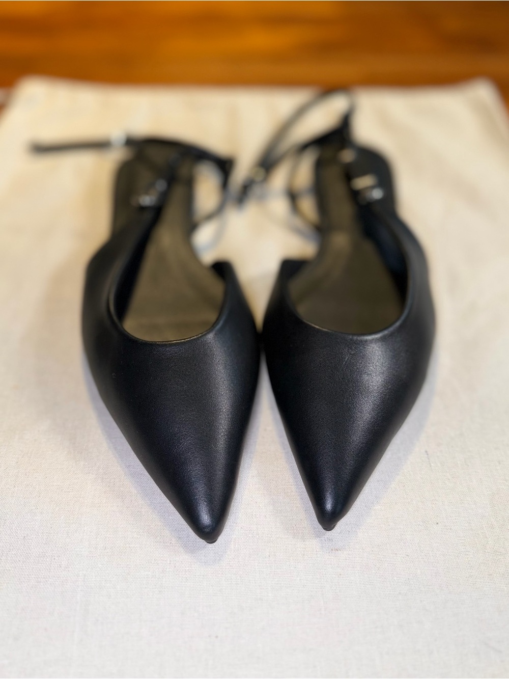 BRAND NEW Mango Black Pointed-Toe Ankle-Strap Flats **Never Worn**
